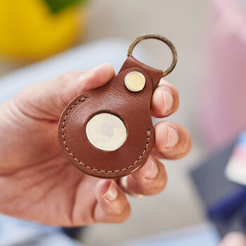 Personalised Leather Keyring For Airtag With Circular Engraved Message, 3 of 10