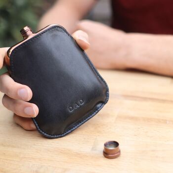 Personalised Vintage Leather Card Holder And Copper Hip Flask, 3 of 3