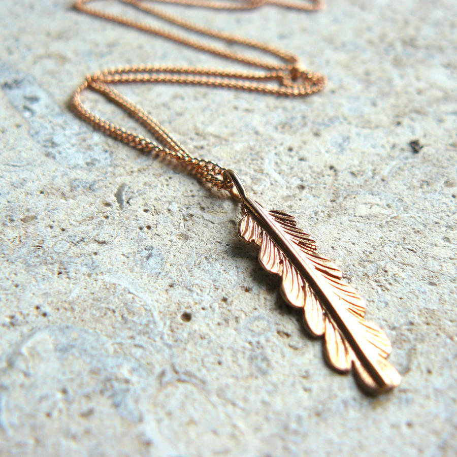rose gold feather necklace by lime tree design | notonthehighstreet.com