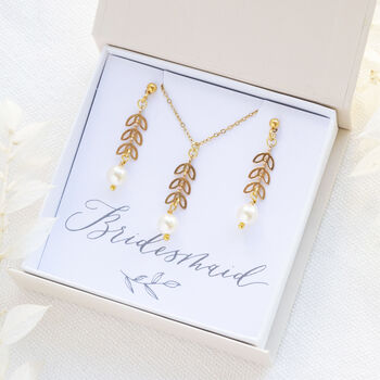 Pearl Leaf Chain Bridesmaids Jewellery Gift Set, 8 of 9