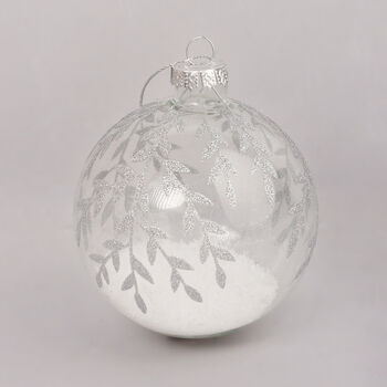 G Decor Glass Baubles With Glittery Plant Designs, 3 of 3