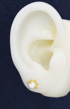 Sterling Silver White Opal Crown Stud Earrings, 11 of 12