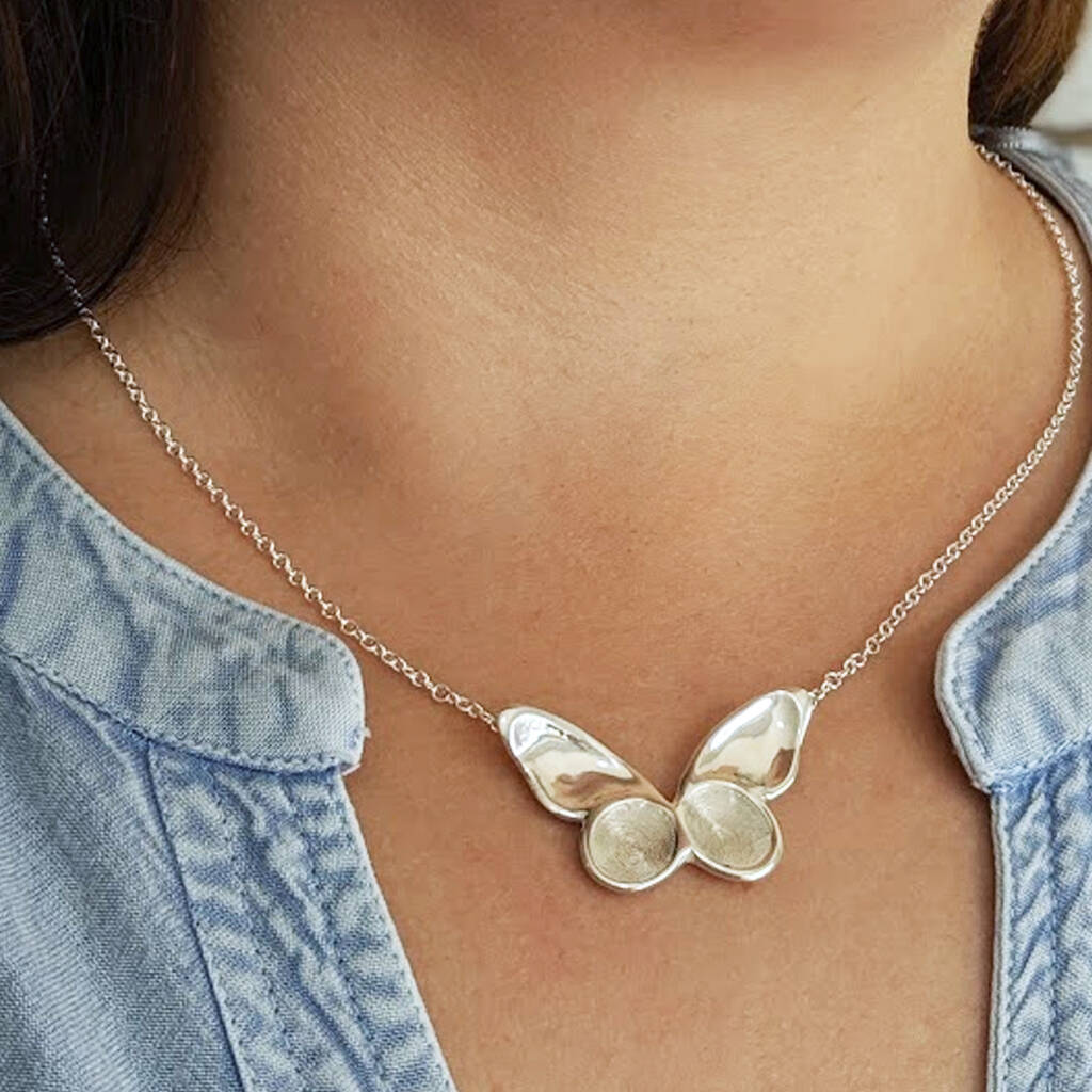 Silver Butterfly Fingerprint Necklace By Hold upon Heart ...