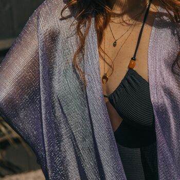 Lavender Viscose Metallic Tassel Kimono Beach Cover Up, 2 of 3