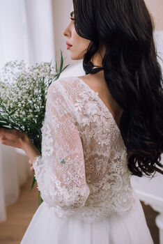 Ivory Lace Bridal Topper With Sleeves – Wedding Top Overlay, 4 of 12