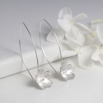 Large Silver Blossom Long Earrings, 3 of 3