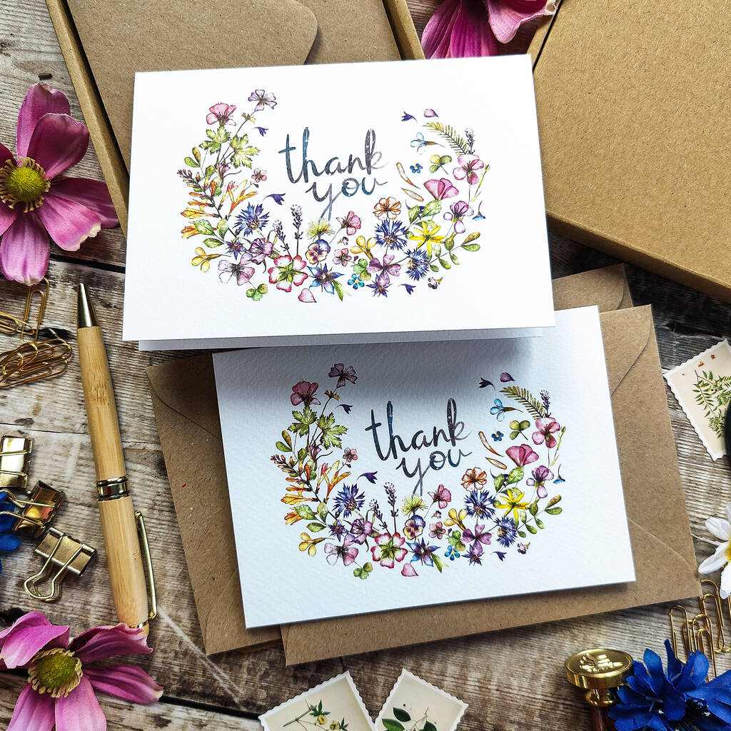 8x Pressed Flower Curl Thank You Cards By Paper Willow ...