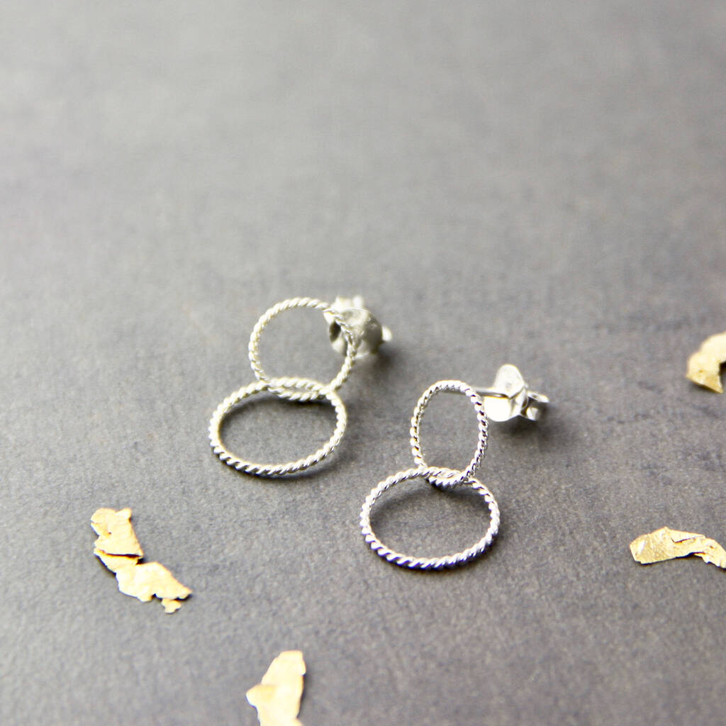 Sterling Silver Linked Rings Stud Earrings By Gaamaa