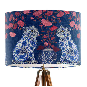 Chinoiserie Leopard Twins On Blue Lampshade, 5 of 5