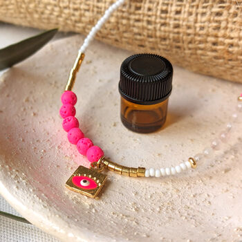 Pink Evil Eye Essential Oil Diffuser Necklace, 4 of 11