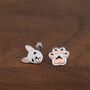 Mismatched French Bulldog And Paw Print Stud Earrings In Sterling Silver, thumbnail 6 of 12