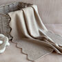 Pure Cashmere Scalloped Edge Baby Blanket In Soft Beige, thumbnail 1 of 8