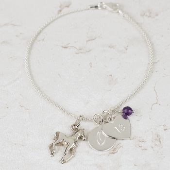 Horse Charm Bracelet With Birthstones And Initial, 8 of 8