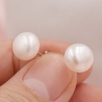 Genuine Pearl Stud Earrings In Sterling Silver, 4 of 8
