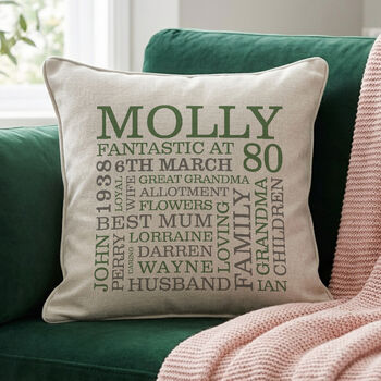 Personalised 80th Birthday Word Art Cushion, 2 of 9
