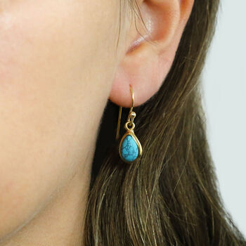 Gold Plated Turquoise Teardrop Earrings, 2 of 6