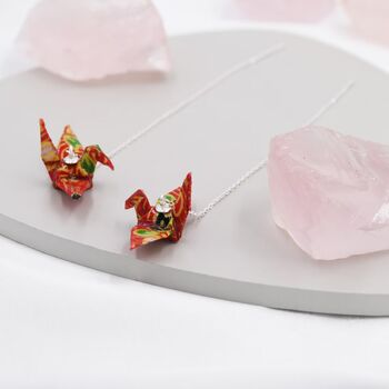 Japanese Paper Origami Crane Ear Threaders, 2 of 11