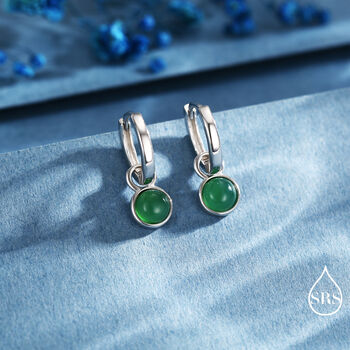 Sterling Silver Dangling Green Onyx Hoop Earrings, 4 of 11