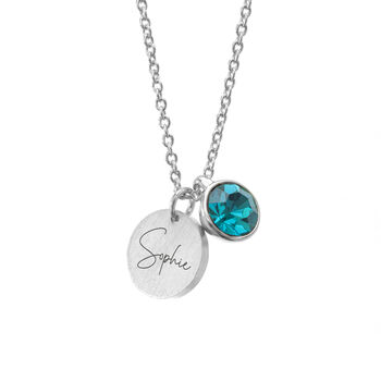 Personalised Silver Birthstone Crystal + Disc Necklace, 12 of 12