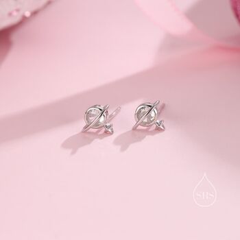 Sterling Silver Cz Saturn Planet Stud Earrings, 3 of 11
