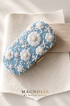 Coastal Blue | Light Blue Floral Embroidery Summer Clutch, 7 of 8