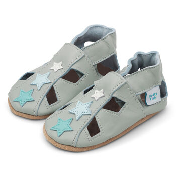 Dotty Fish Grey Star Soft Leather Baby Sandals With Barefoot Soles, 4 of 7