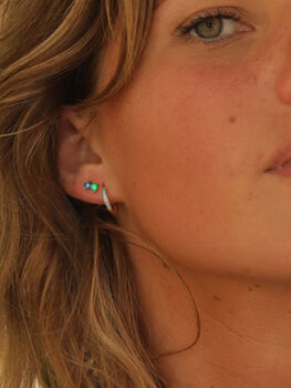 18 K Gold Plated Green And Blue Cz Double Stud Earrings, 2 of 9