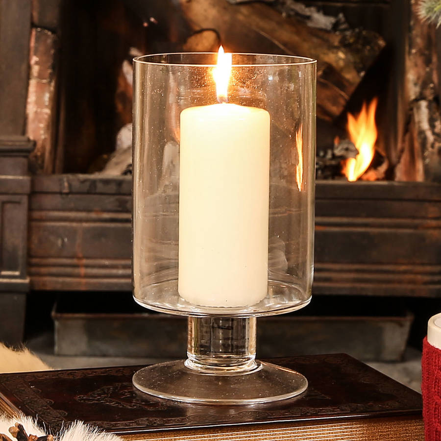 footed glass hurricane lantern by dibor