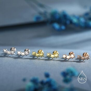 Star Trio Screw Back Earrings In Sterling Silver, 7 of 12