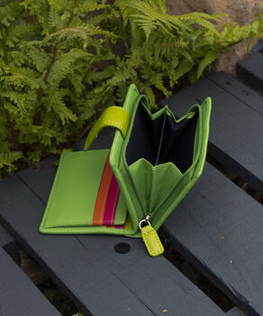 Personalised Green Small Multi Colour Leather Purse Rfid Protected, 8 of 10