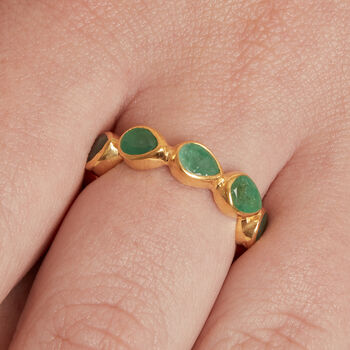 Green Emerald Gemstone Cartwheel Gold Vermeil Ring, 6 of 10