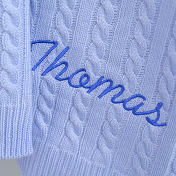 Personalised Blue Knitted Baby Blanket, 5 of 9