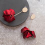 Dark Red Hand Painted Rose Flower Petal Drop Earrings, thumbnail 3 of 3