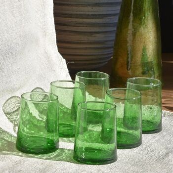 Recycled Moroccan Green Tumbler/Highball Glass Set Of Six, 2 of 2