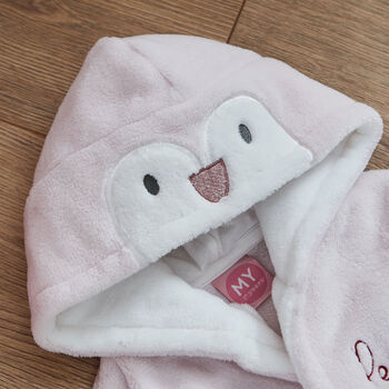 Personalised Pink Penguin Fleece Robe, 4 of 6