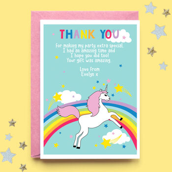Personalised Thank You Note Cards With Rainbow Unicorn, 2 of 2