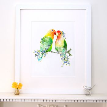 Love Birds Wildlife Botanical Fine Art Print, 3 of 5