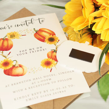 Pumpkin Wedding Invitation Acrylic Magnets And Cards, 7 of 8