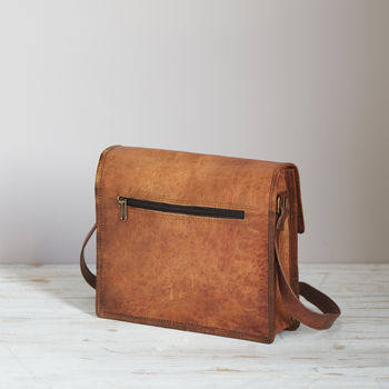 Personalised Vintage Style Brown Leather Satchel Bag, 5 of 9