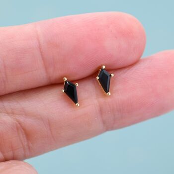 Sterling Silver Extra Tiny Black Cz Rhombus Stud Earrings, 5 of 12