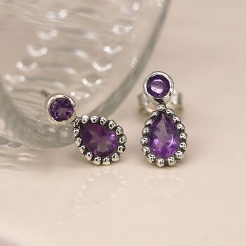 Teardrop Sterling Silver Amethyst Stud Earrings, 6 of 10