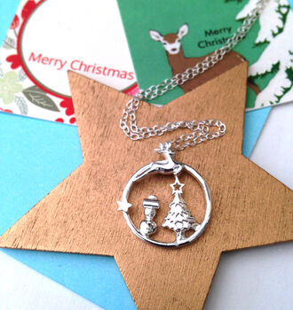 Personalised Sterling Silver Magical Wonderland Christmas Necklace With Initial Star, 12 of 12