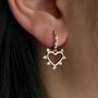 Cubic Zirconia Hollow Heart Charm Drop Earrings In 18k Gold Plated Hoops, thumbnail 1 of 6