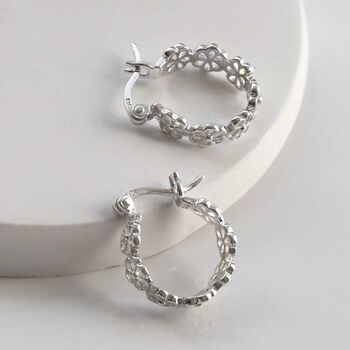 Sterling Silver Lace Flower Hoops, 3 of 5