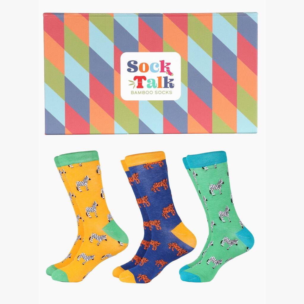 Men's Bamboo Socks Gift Box Safari Animals, 1 of 4