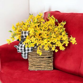 Yellow Forsythia Flower Basket Wreath, 3 of 7