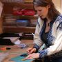 Dichroic Glass Drop Earrings In Blue And Purple, thumbnail 4 of 4