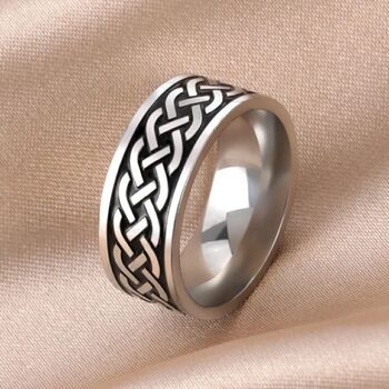 8mm Mens Celtic Knot Stainless Steel Band Ring, 4 of 7