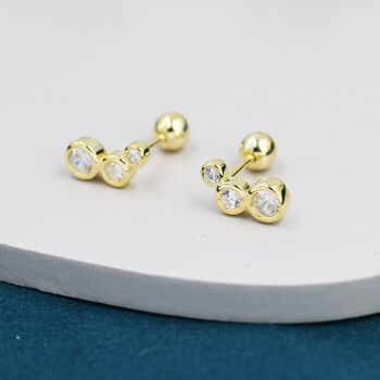 Sterling Silver Extra Tiny Cz Trio Screw Back Earrings, 7 of 12