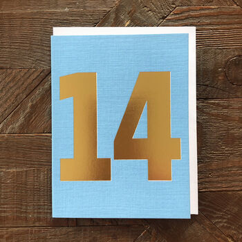 Mini Gold Foiled Number Fourteen Card, 5 of 5